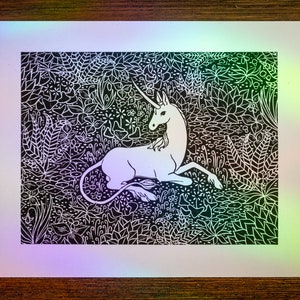 Original Unicorn Linocut Print - Unicorn Tapestry - Hand Carved Block ...