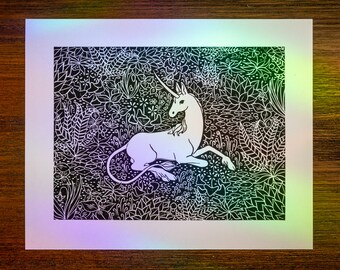 Original Unicorn Linocut Print - Unicorn Tapestry - Hand Carved Block Print - Original Art - Handmade Lino Print