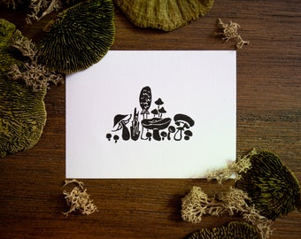 Kleine Pilze | Original Kunst | Druck | Handgeschnitzt | Handbedruckt | Handgemachter Mini Print