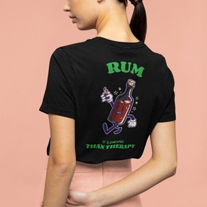 Camiseta Rum, é mais barato que terapia, camiseta engraçada, ótima ideia de presente para amantes e bebedores de rum, camisetas com estampa de desenho animado retrô com álcool e costas grandes