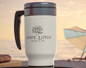 White Lotus Resort & Spa Stainless Steel 14oz Travel Mug With Handle Inspired By The White Lotus HBO TV Show, Insulated Coffee Cup Gift Idea
