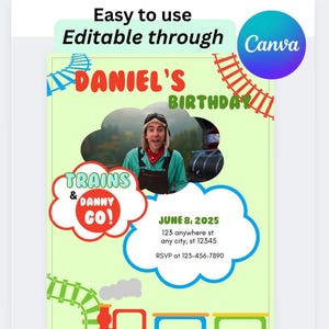 Editable Danny Go Birthday Party Invite Trains Birthday Invitation Digital Invite Toddler Invitation Template Instant Download