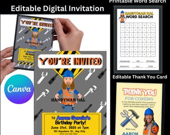Handyman Hal Birthday Party Invitation Bundle: Editable Template (Digital Download)