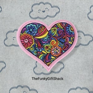 Multicolored Heart Iron On Patch, Embroidered Sew on / Iron on Patch, Cool Patches, High quality Patch, Applique for Clothes Bags Jeans