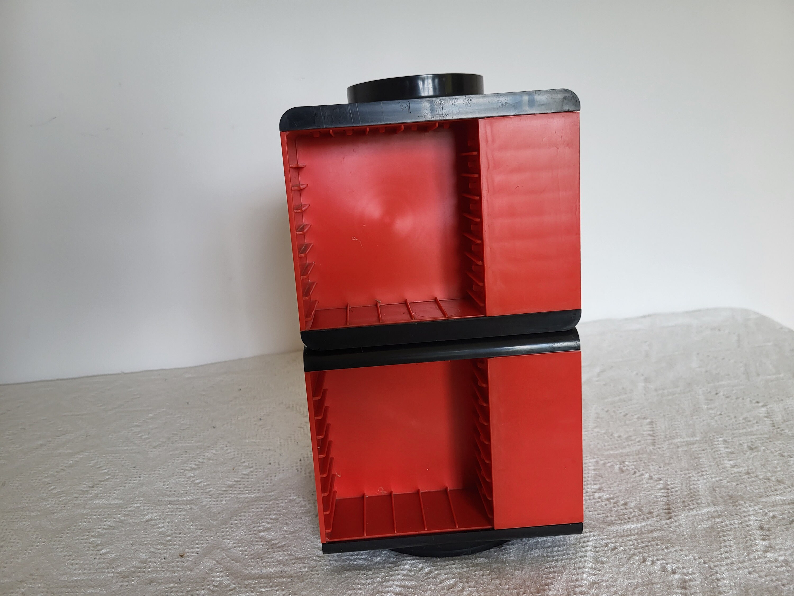 Vintage Cassette Rack Red Record Rack Rotating Cassette Rack Geometric ...