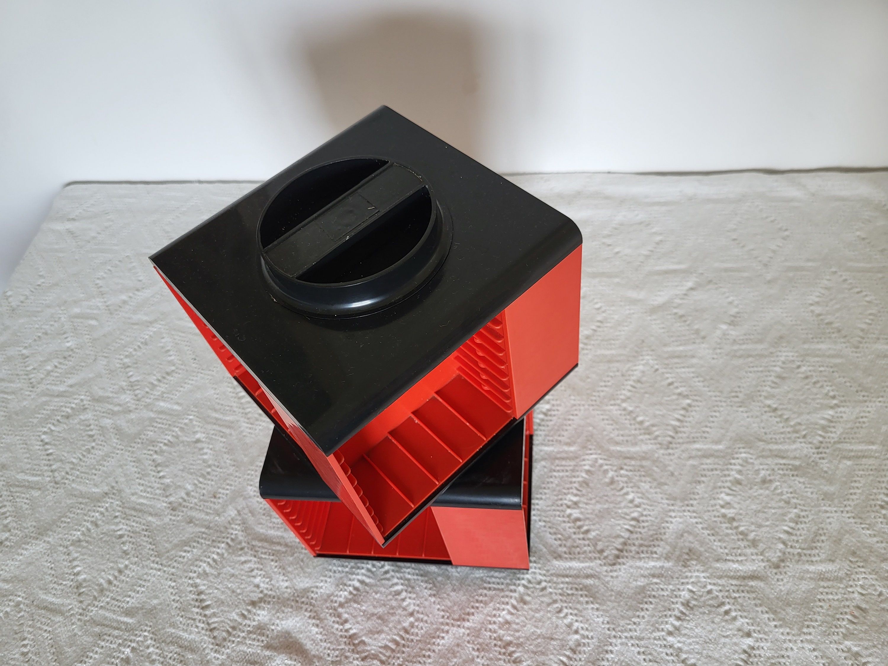 Vintage Cassette Rack Red Record Rack Rotating Cassette Rack Geometric ...