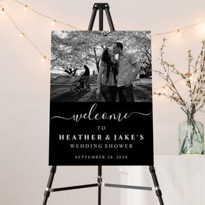 Welcome Couple&#39;s Photo Wedding Shower Sign Black & White
