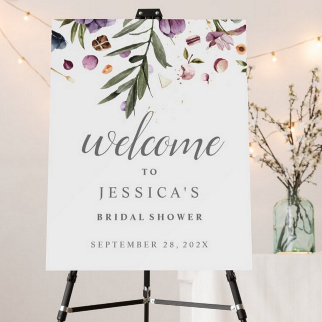 Bridal Shower Welcome Sign Falling Floral Purple - Etsy