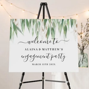 Eucalyptus Leaves Gold Glitter Engagement Welcome Sign