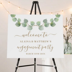 Eucalyptus Gold Glitter Engagement Welcome Sign