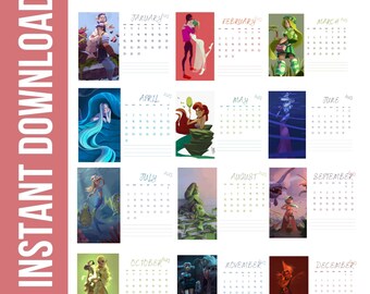 Anime calendar 2023 with Printable with Notes, Anime, Cartoon calendar, Printable Cartoon Calendar Template, Instant download, Fine Art, PDF