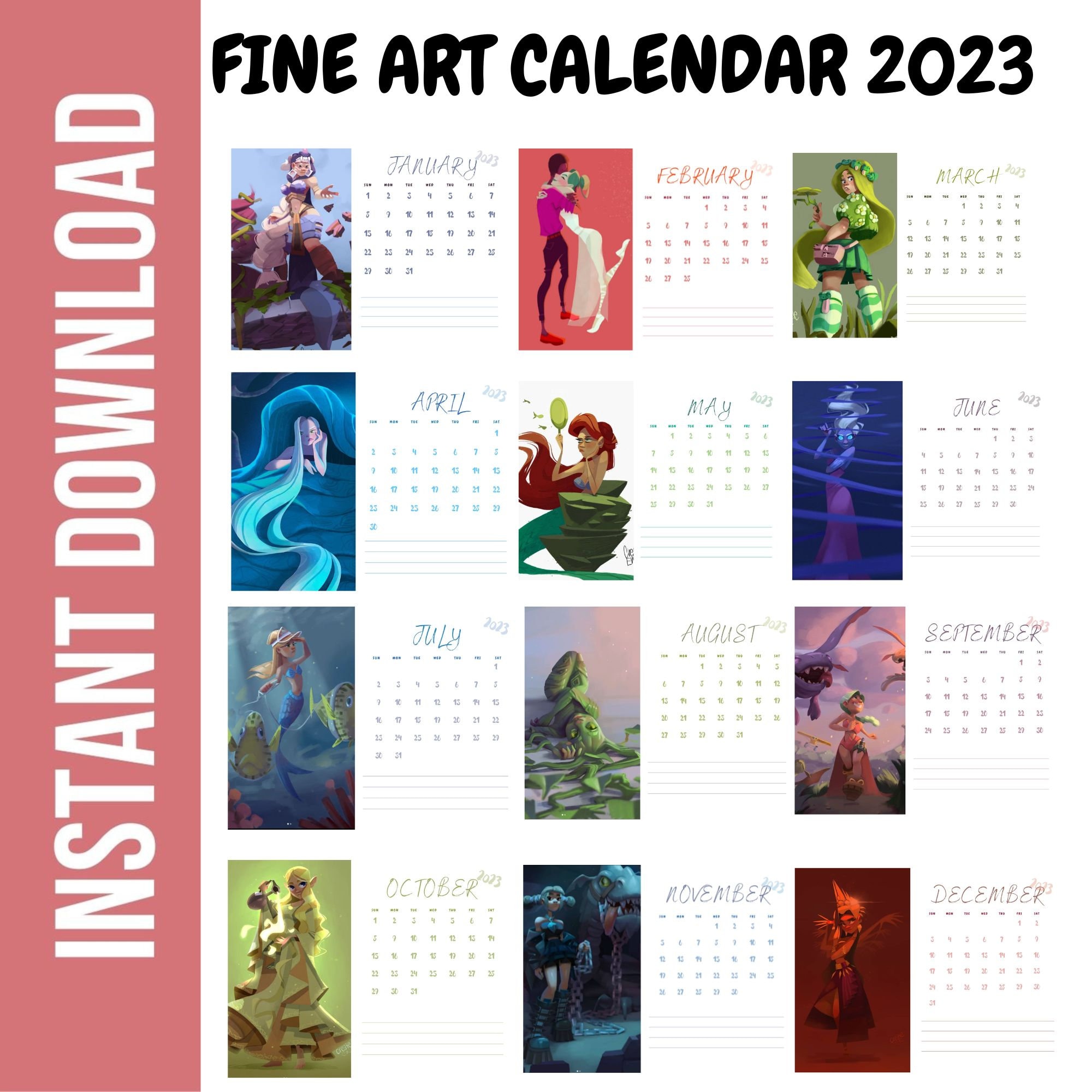 Aesthetic anime calendar 2023 year at a glance  Poster for Sale by  RecStore