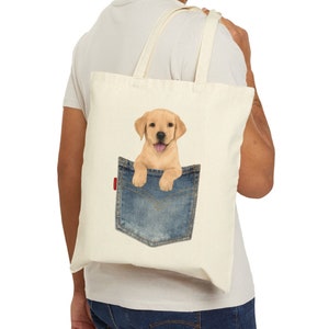 Yellow lab puppy tote, Labrador tote, Lab bag, Lab tote, dog tote, lab purse, Craft Project bag, reusable tote bag, Cotton Canvas Tote Bag