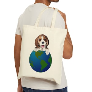Beagle tote-Beagle on ball tote- Beagle canvas shopping bag- Beagle tote bag- Beagle canvas bag- Beagle reusable tote bag, Project-Craft bag