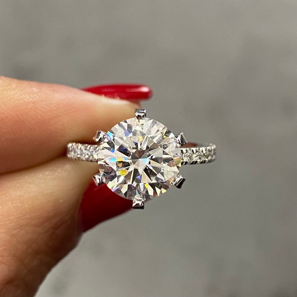 Bague de fiançailles 3 carats, cadeau pour elle, bague en diamant, bagues d'anniversaire, bagues en or blanc massif 14 carats, bagues de mariage en argent solitaire à 6 griffes