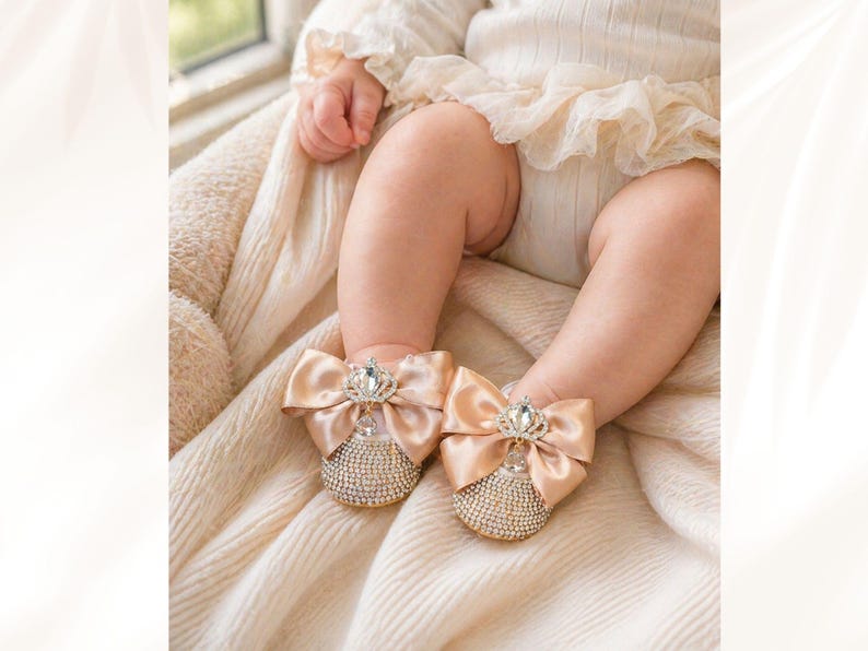 Handmade Crystal Baby Booties, Shiny Bow Shoes, Special Occasion Infant ...