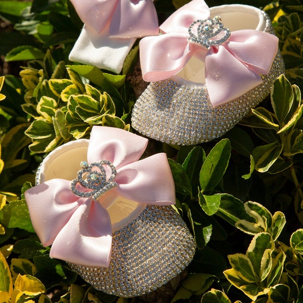 Baby meisje cadeauset-babyschoenen & hoofdband-bling baby-gepersonaliseerde babymeisje cadeau-baby shower cadeau-cadeau voor pasgeboren baby-baby meisje cadeauset