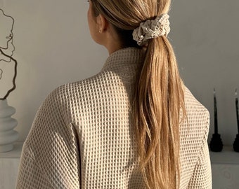 Cotton scrunchie - waffle cotton hair tie - natural scrunchie - Handmade hair tie