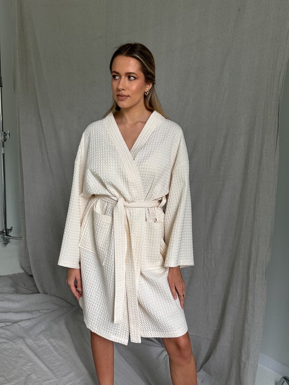 Kimono Style Bathrobe, Waffle Bathrobe Womens, Cotton Bathrobe, White Waffle Robe, Mens Waffle Robe, Summer Bathrobe - Unisex Bathrobe