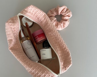 Cute Makeup Bag with Hair Scrunchie, Large Cosmetic Bag, Travel Toiletry Bag, Cosmetic Pouch, Bridesmaid Bag, Unique Bridesmaid Gifts