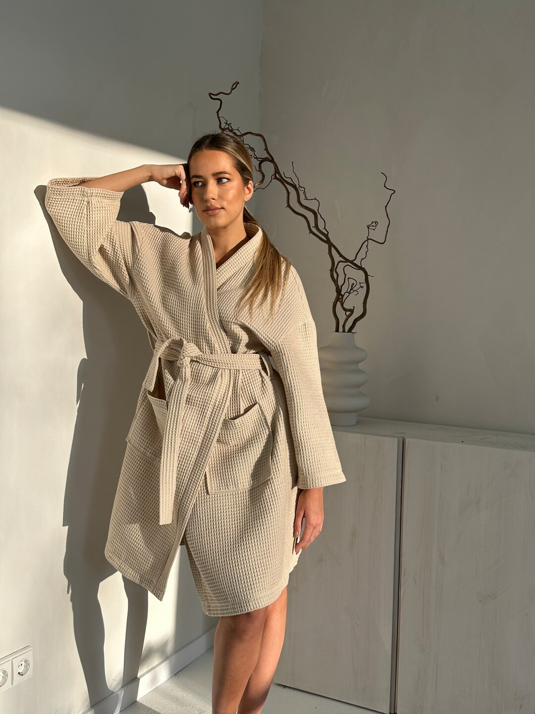 Kimono Style Bathrobe Waffle Bathrobe Cotton Robe Etsy