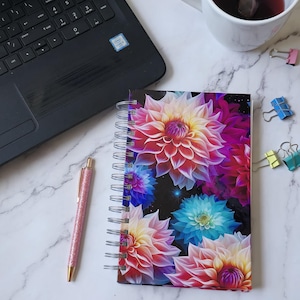 Floral Hardcover Spiral Notebook: Colorful Journal with Pocket Folder
