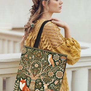 William Morris Style Woodland Tote Bag - Eco-Friendly Carryall for Nature Lovers, , Woodland Decor