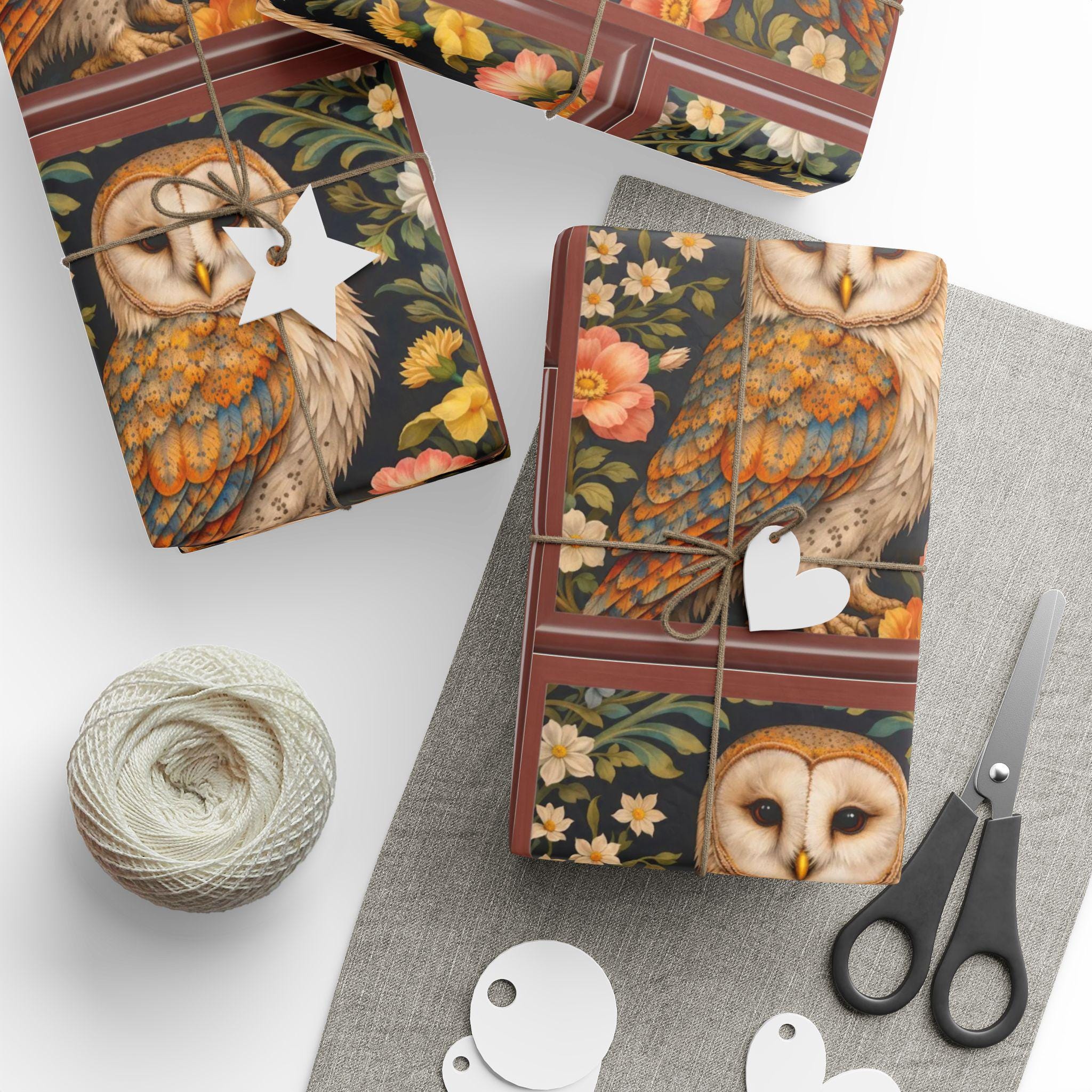 William Morris Style Owl  Wrapping Paper | Autumn Bird Gift Wrap|Housewarming Gift|Bird Lover| Owl W