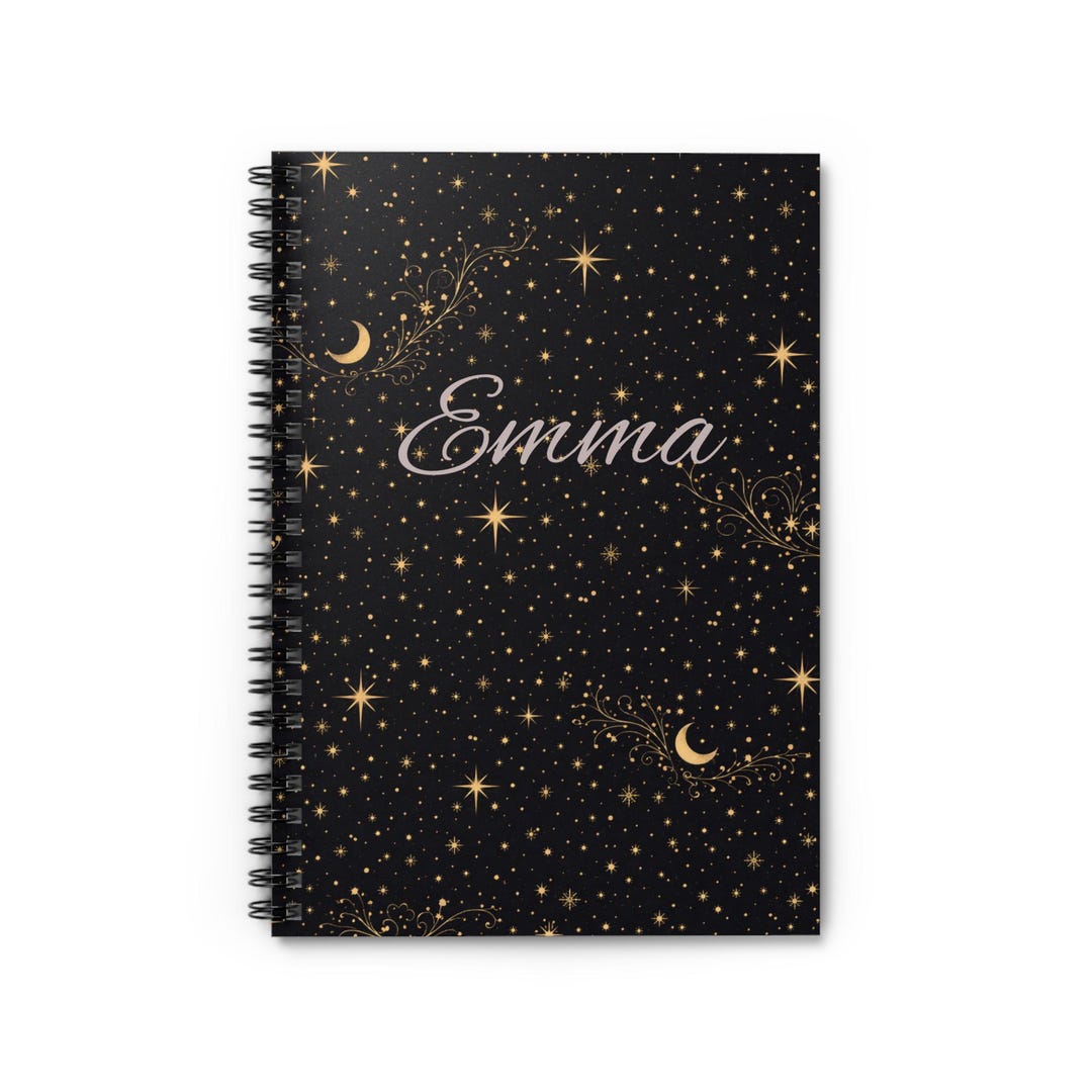 Personalized Stars and Moons Celestial Spiral Notebook | Gold ...