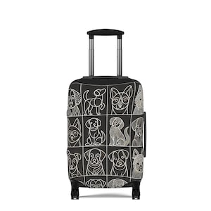 Dog Line Art-bagagehoes, minimalistisch zwart-wit, kofferhoes, handbagagehoes