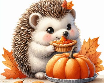 Watercolor Fall Animals Clipart: Hedgehog & Fox PNGs (Digital Download)