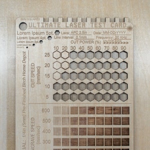 De ULTIEME CO2-laser TESTKAART Lightburn Digital File v1