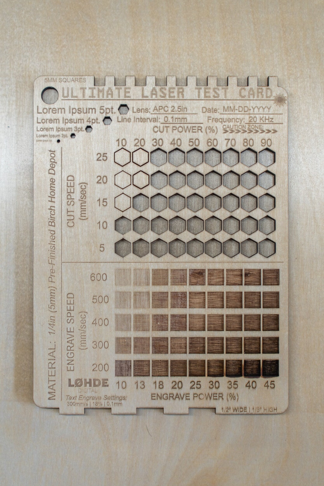 The ULTIMATE Laser TEST CARD Lightburn Digital File V1 Etsy