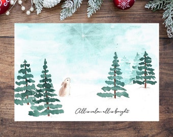 Watercolor Rabbit Christmas Cards