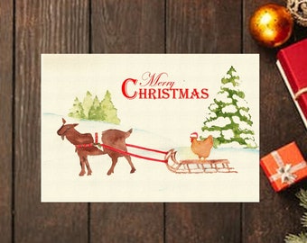 Vintage Goat and Chicken Christmas Card