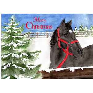 Black Horse in Snow Christmas Card