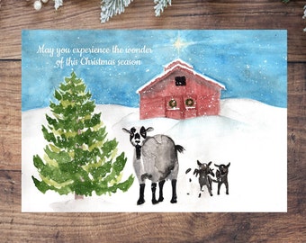 Mama Goat and Kids Watercolor Christmas Card