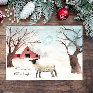 Watercolor Sheep Christmas Card