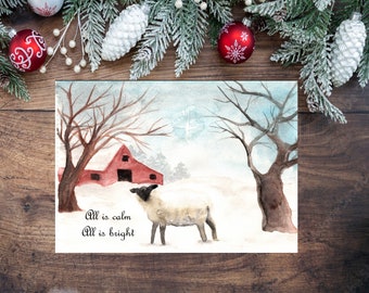 Watercolor Sheep Christmas Card