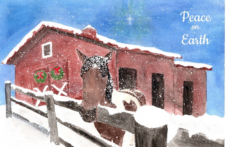 Watercolor Horse Christmas Card - Etsy