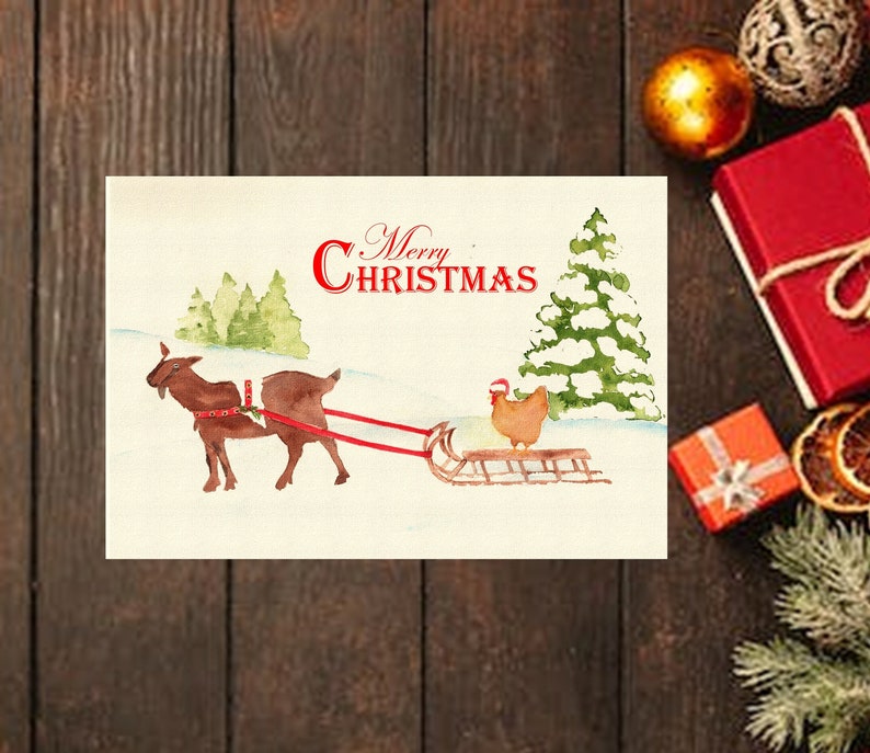 Vintage Goat and Chicken Christmas Card Etsy