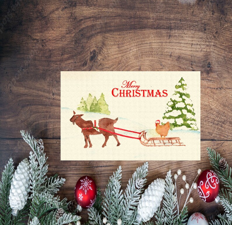 Vintage Goat and Chicken Christmas Card Etsy