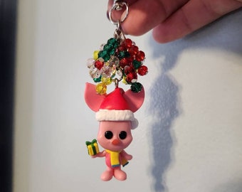 Charm para bolso/llavero con forma de cerdito navideño