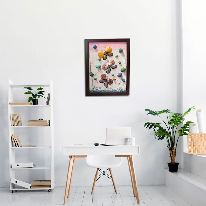 Butterfly Seashell Artworks, Handmade, seashell art, Home decor, beautiful handmade paintings, gift painting image 5