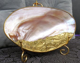 Schmuckhalter, Perlmutt Muschelschale Kupferzierteile, dekorative Muschelschale, Perlmuttschale, Muschelschale, Muscheltablett, Geschenke