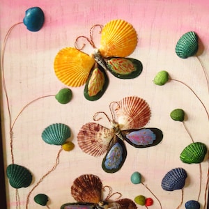 Butterfly Seashell Artworks, Handmade, seashell art, Home decor, beautiful handmade paintings, gift painting image 4