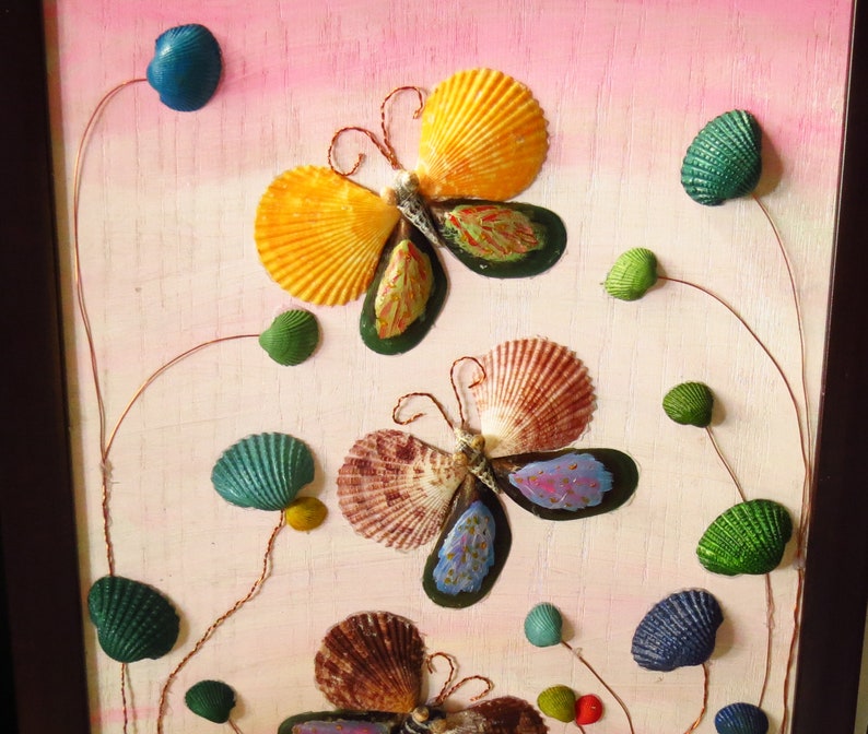Butterfly Seashell Artworks, Handmade, seashell art, Home decor, beautiful handmade paintings, gift painting image 4