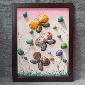 Butterfly Seashell Artworks, Handmade, seashell art, Home decor, beautiful handmade paintings, gift painting image 1