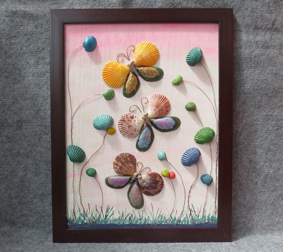 Butterfly Seashell Artworks, Handmade, seashell art, Home decor, beautiful handmade paintings, gift painting