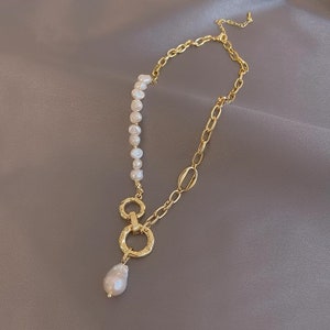 Stylish pearl studded gold plated necklace